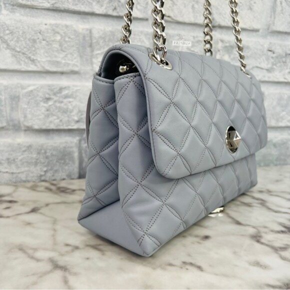 Kate Spade Natalia Quilted Leather Medium Flap Crossbody In Brushed Steel - Picture 5 of 12